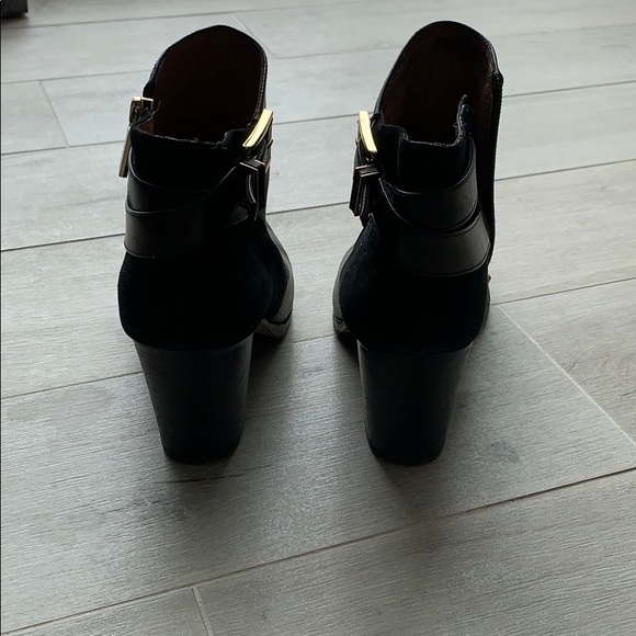 black leather & suede booties with gold buckle - Picture 3 of 6